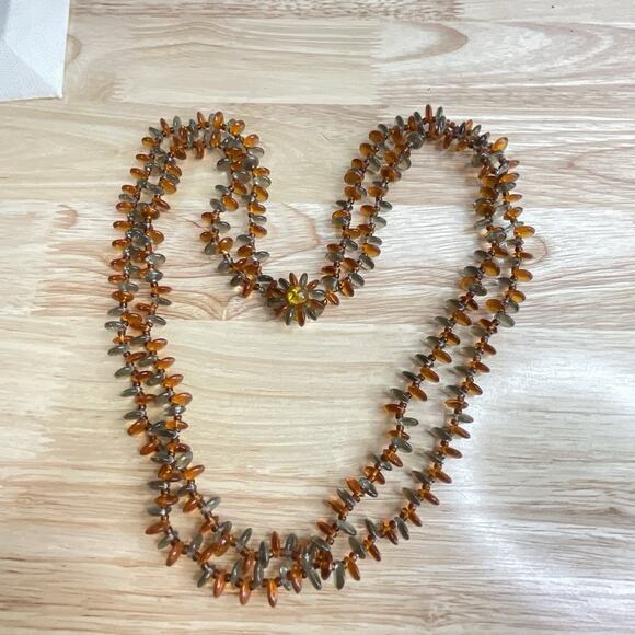 Vintage West Germany Double Strand Necklace Amber tone & Gray Glass Beads 24 In - Picture 4 of 9